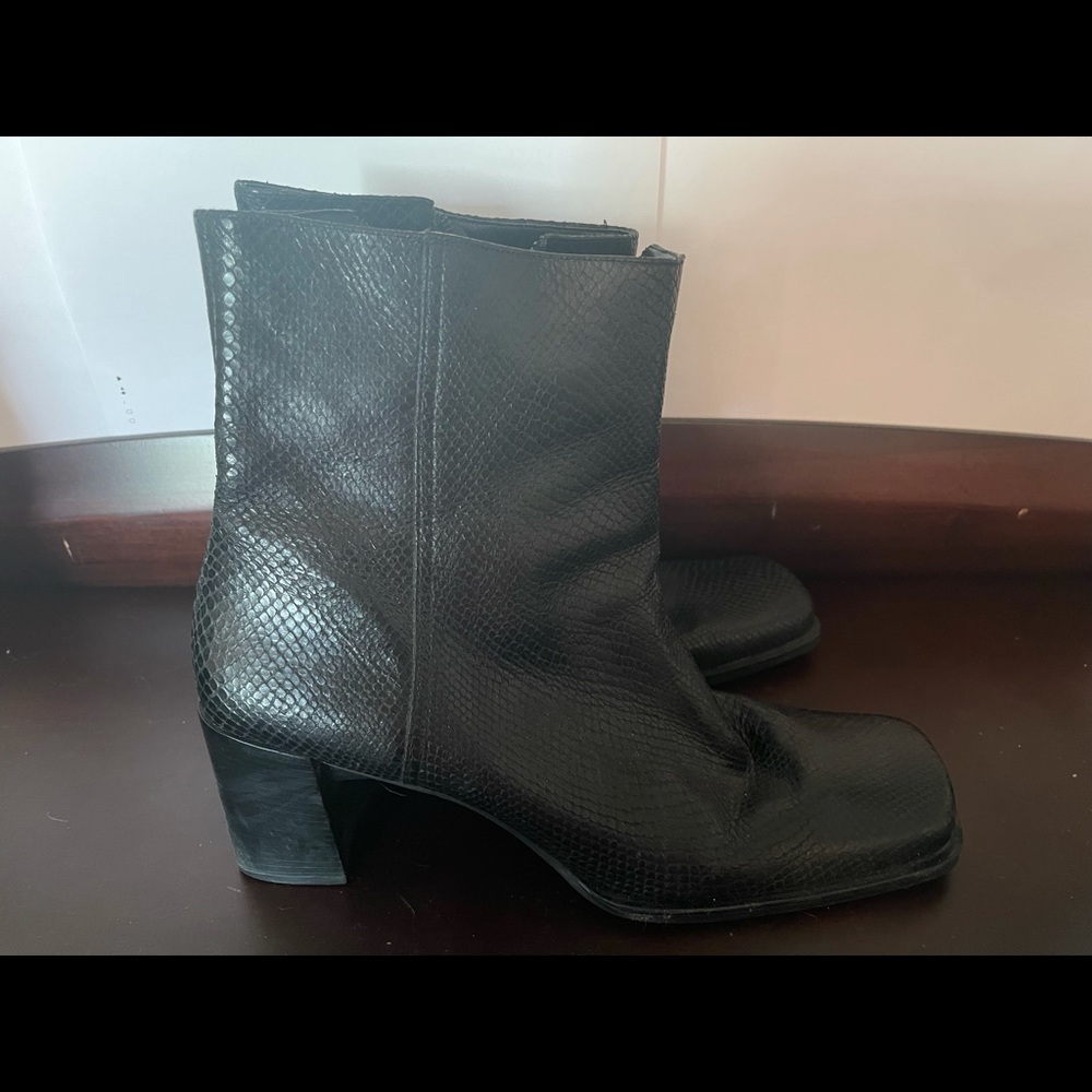 Black faux snake booties